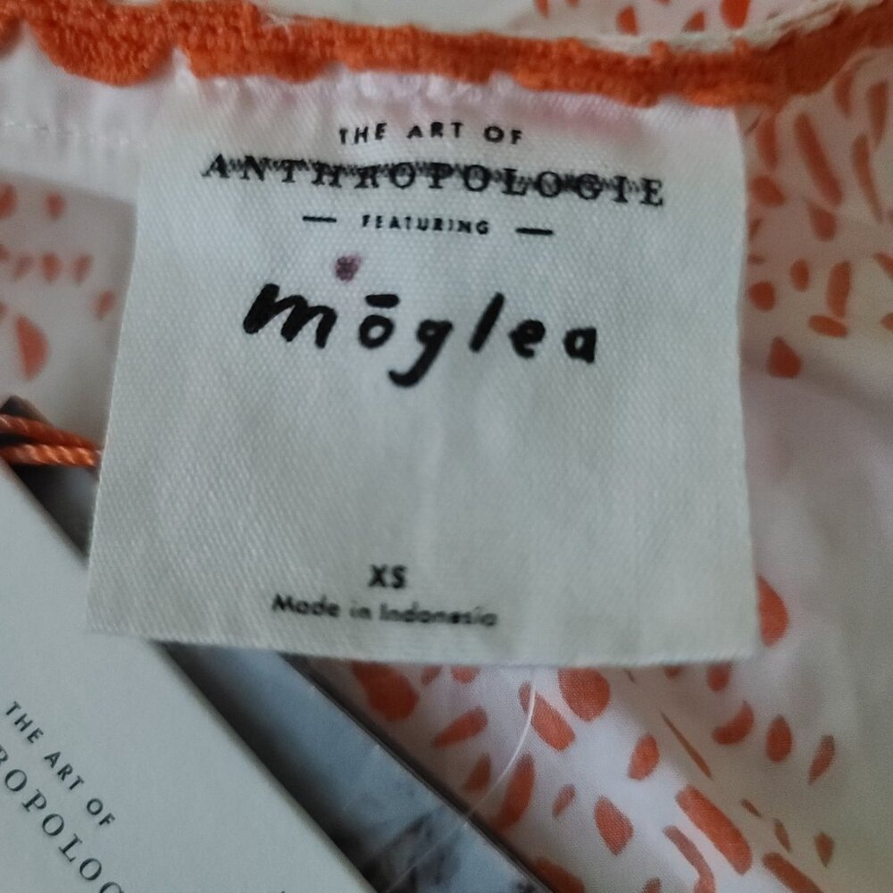 Anthopologie Moglea Danae Poplin Babydoll Blouse Sz XS White/Orange Boho NWT - Picture 3 of 12